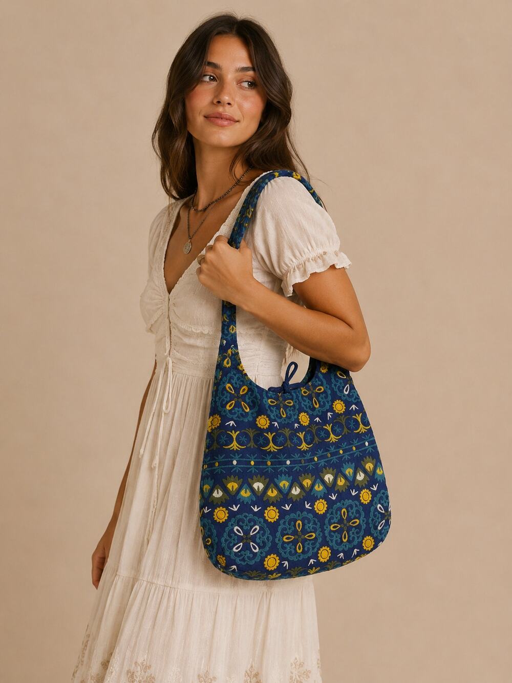 Blue Crossbody Bag Linen Blend Satchel Bohemian Indie